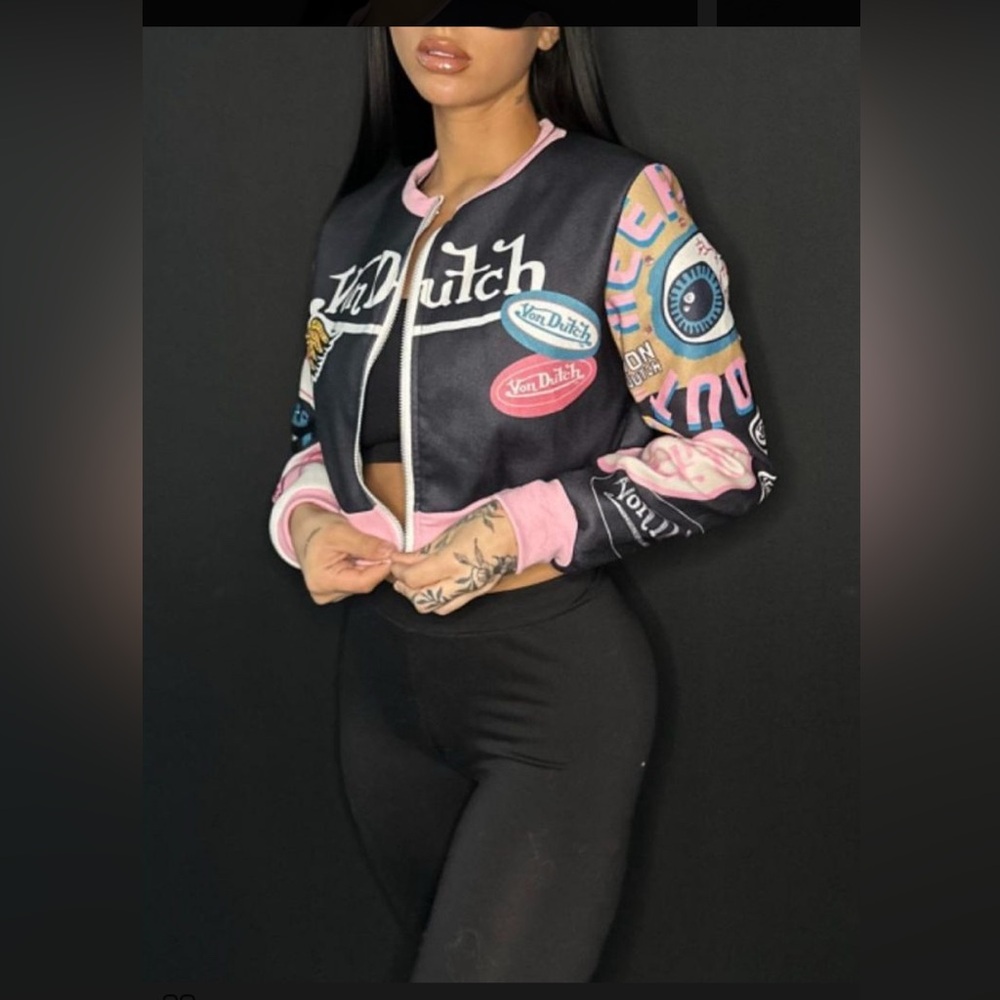 Von Dutch Women's Black and Pink Jacket